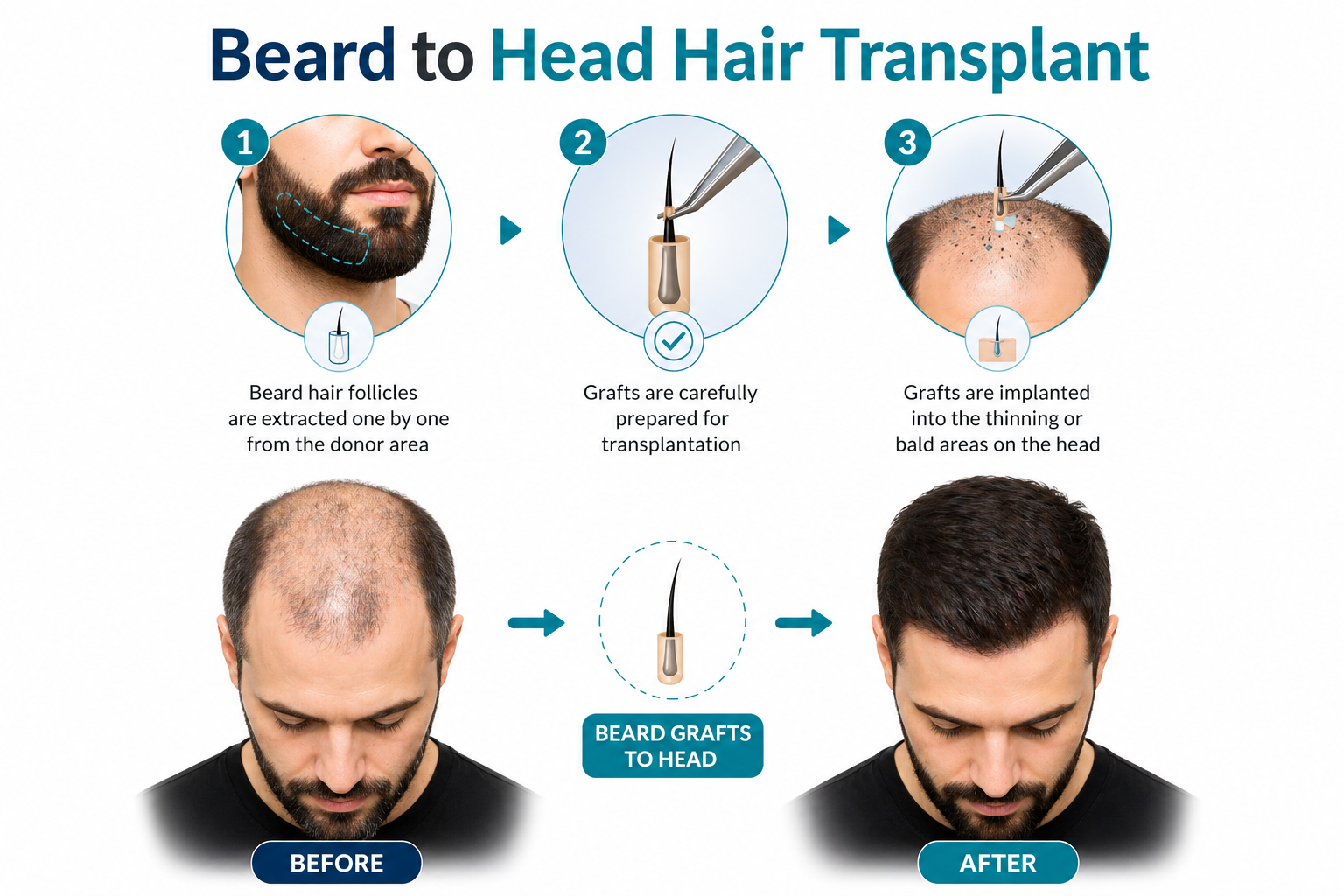Beard to Head Hair Transplant illustration