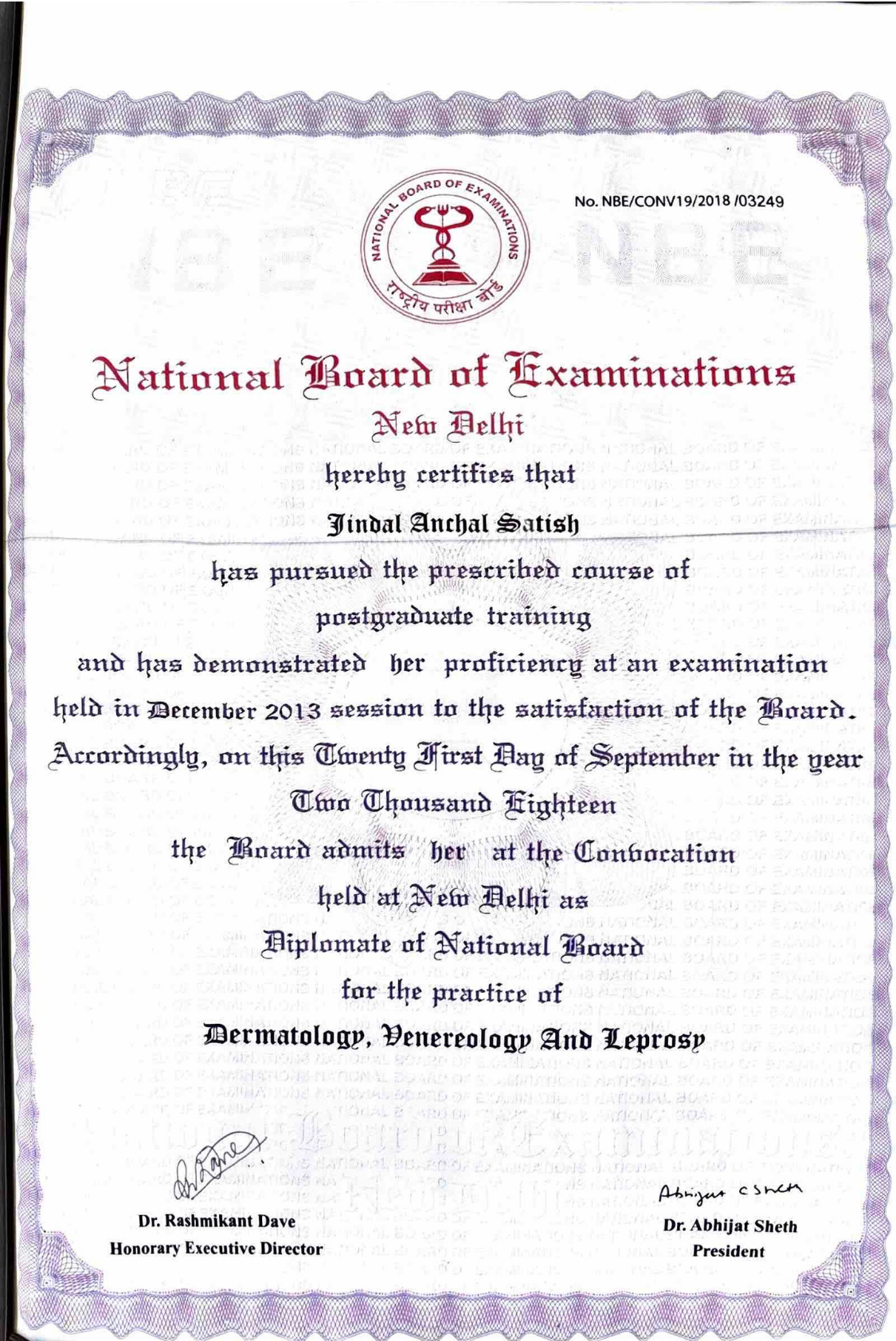 DNB Dermatology Certificate